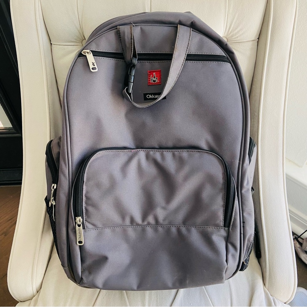 OKKATOTS Travel Baby Depot Backpack Diaper Bag Gray Large